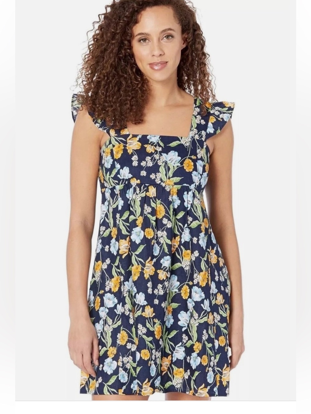Draper James Nassau Navy 100% Linen babydoll dress- size S